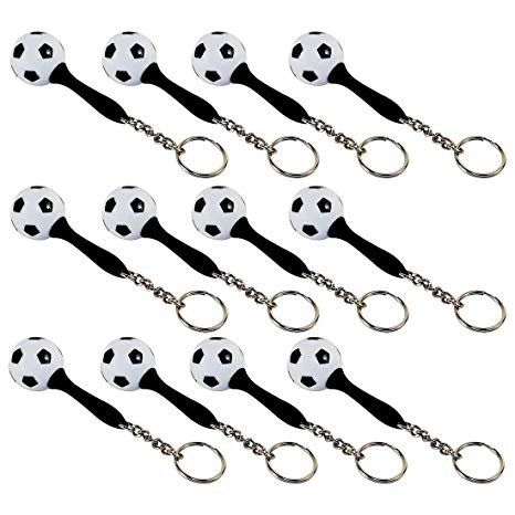 Closeoutservices Lot of 12 - Mini Maraca Soccer Ball Keyring, Rubber Handle, Stainless Chain & Ring.