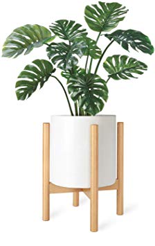 Mkono Plant Stand Mid Century Wood Flower Pot Holder Display Potted Rack Rustic, Up to 10 Inch Planter (Planter Not Included), Natural