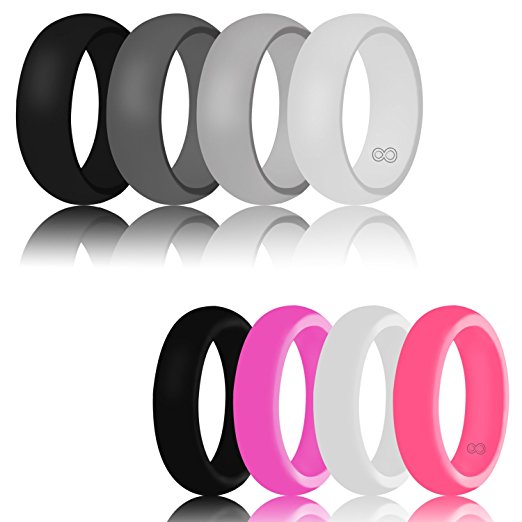 Silicone Wedding Ring For Men & Women By DoerDo, Durable Couple Rubber Sport Band For Active Style - Classical Combination 4 Rings Pack