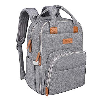 Baby Diaper Bag Backpack for Mom, HOKEKI Large Multifunction Travel Nappy Bags Backpack Organizer，Waterproof and Stylish, Gray