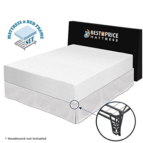 Best Price Mattress 12" Memory Foam Mattress and Premium Bed Frame Set, Queen