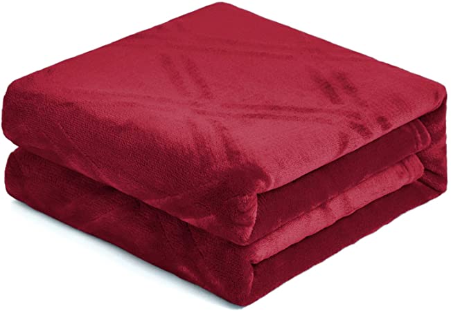 HT&PJ Super Soft Lightweight Flannel Fleece Throw Blanket Microfiber Velvet Cozy Warm Throw Blanket for Living Room (Red Wine, (Queen90 X 90"))