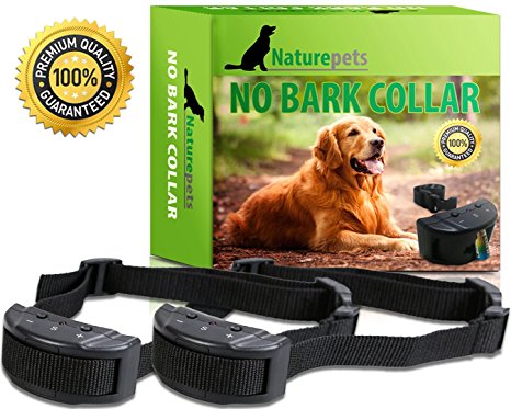 Naturepets No Bark Collar - No Harm Shock Dog Control - 7 Sensitivity Adjustable Levels for Medium Large or Small Dogs 15-120 Pound Dogs - 2 Gifts Include