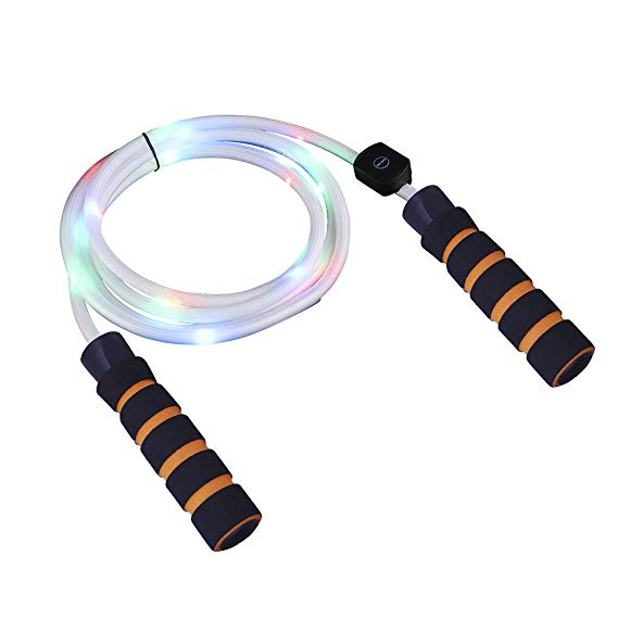 Glovion LED Light Up Jump Rope for Light Show, Skipping Rope with Comfortable Foam Handles Multi-Color