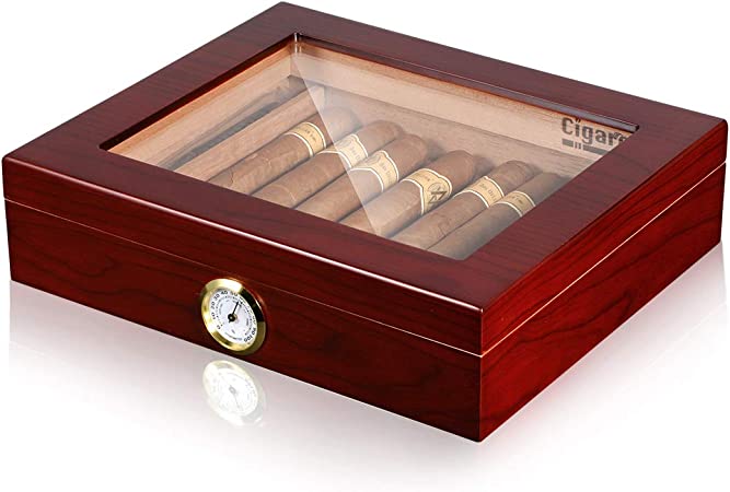 Volenx Cigar Humidor, Cigar Box with Hygrometer and Humidifier, Cedar Wood Desktop Cigar Humidor for 25 Cigars