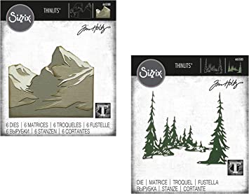 Tim Holtz Sizzix Mountain Top Thinlits and Tall Pines Die Sets, Bundle of 2 Sets (665580 665583)