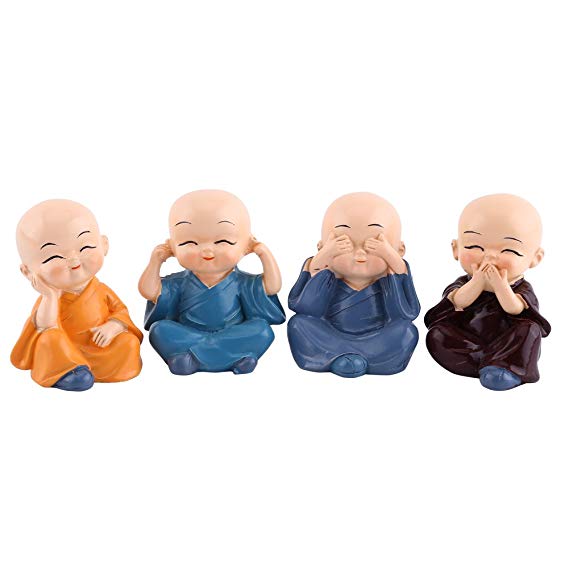 4 Monks Figurine Statue, Cute Little Monks Hear No Evil See No Evil Speak No Evil Do No EvilStatue Wealth Lucky Figurine Home Baby Buddha Decor Gift