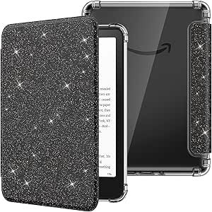 MoKo Case for All-new 7" Kindle Paperwhite 12th Gen 2024&Kindle Colorsoft Signature Edition 2024, Ultra Clear Soft Flexible Transparent TPU Back Cover Light Shell with Auto Wake/Sleep, Black & Glitter