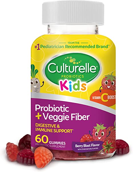 Culturelle Kids Daily Probiotic   Veggie Fiber Gummies , Prebiotic   Probiotic with Vitamin C Boost, Digestive   Immune Support*, Gluten Free, Mixed Berry Flavor, 60 Count