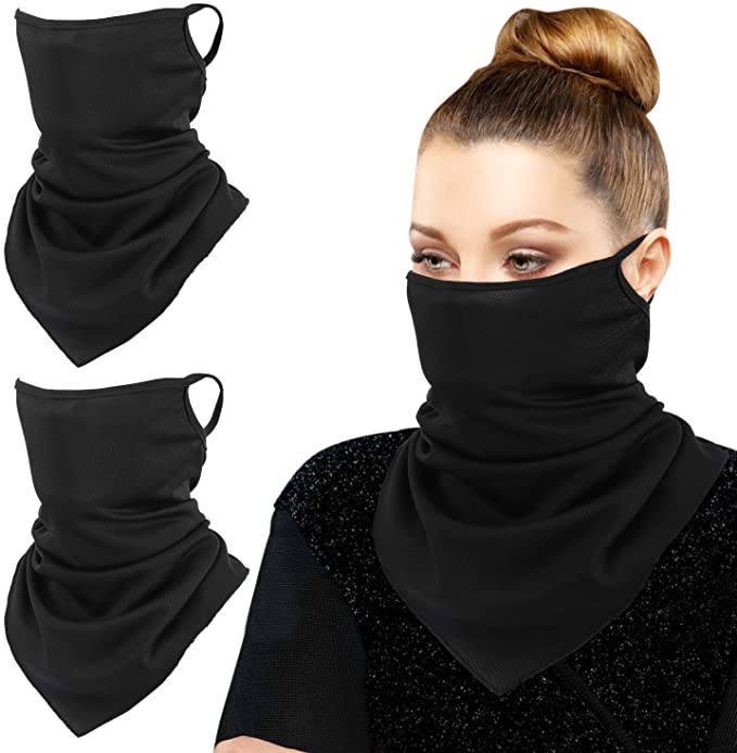 MoKo Scarf Mask Bandana with Ear Loops 3 Pack, Neck Gaiter Balaclava UV Sun Protection Face Mask for Dust Wind Outdoors Motorcycle Cycle Bandana Headband for Women Men