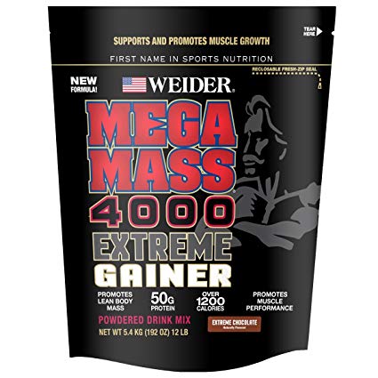 Weider Megamass 4000 Extreme Gainer - NEW FORMULA  #1 Worldwide Best Selling Gainers - 50 Grams of Protein Per Serving - Over 1,200 Calories - Over 250 grams of Carbs