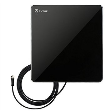 ANTOP AT-206 Flat-Panel Indoor HD TV Antenna with High Gain and 360 Degree Reception 40 Mile Long Range Omni-Directional Reception 10' Coaxial Cable 4K Ultra HD, Piano Black