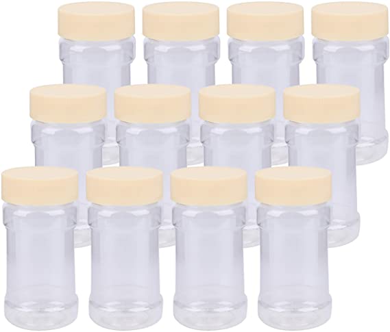 Fasmov 12 Pack 10 oz Clear Plastic Jars for Kitchen & Household Storage of Dry Goods, Peanut Butter, and More