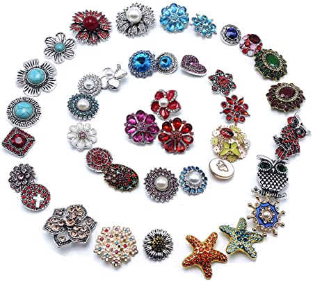 Ladieshow Snap Button Charms Jewelry 18mm-20mm Mix Shiny Blue Red Multicolored Rhinestone Diamonds Alloy snap Button (Pack of 40 pcs)