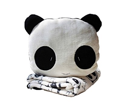 niceEshop(TM) Cute Panda Velvet Plush Coral Fleece Throw Pillow and Blanket Set (Black White)