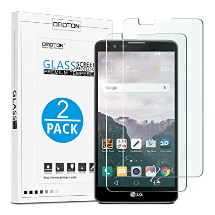 LG Stylo 2 / LG Stylo 2 V / LG G Stylo 2 Glass Screen Protector [2 Pack], OMOTON Tempered Glass Screen Protector with [9H Hardness] [Premium Crystal Clear] [Scratch-Resistant] [No-Bubble Installation]