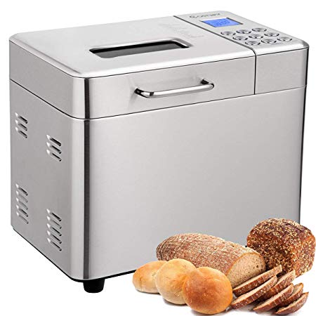 COSTWAY Bread Maker, 15 Programmable Multifunctional Bread Machine with 15 Programs,Automatic 15 Hours Delay Timer, 3 Loaf Sizes, 3 Crust Colors, 1 Hour Keep Warm (15 Programs 600W)