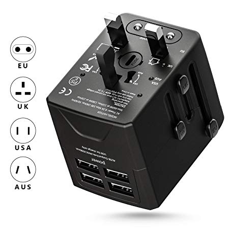JOOMFEEN Universal International Travel Worldwide All-in-One Wall Charger AC Power Adapter with 4 USB Charging Ports Plug for European US/EU/UK/AU 150 Countries