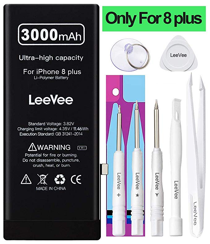 3000mAh High Capacity Replacement Battery Compatible with iPhone 8 Plus, LeeVee Battery for iPhone 8P with Repair Tools Kits, 13% Power More Than Original Battery - 365 Days Warranty, (not 8)