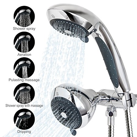 Lifewit Shower Head Handheld Shower Combo Shower System with 25 Function 3-way Water Diverter and 2m Flexible Stainless Steel Shower Hose, Chrome