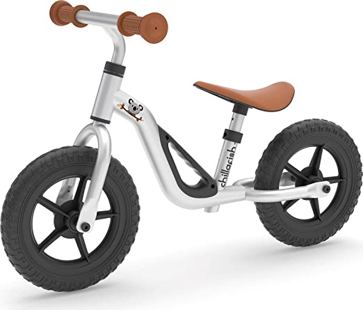 Chillafish Charlie Lightweight Toddler Balance Bike, Cute Balance Trainer for 18-48 Months, Learn to Bike with 10" inch no-Puncture Wheels, Adjustable seat and Carry Handle., Silver