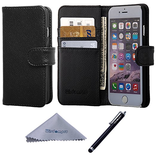 iPhone 6 / 6s Case, Wisdompro Premium PU Leather 2-in-1 Protective [Folio Flip Wallet] Case with Credit Card Holder/Slots for Apple 4.7" iPhone 6s /6 (Black)