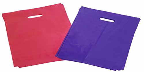 120 Glossy Merchandise Bags (60 Purple & 60 Pink) 12x15'' | Retail Bags, Die Cut Handles & No Gusset | For Birthday Gifts, Wedding & Party Favors, Stores, Shopping & More