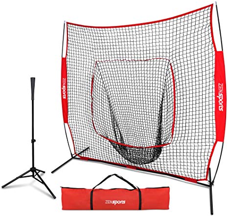 ZENY Portable Baseball Softball Practice Net 7'x7' & Batting Tee Foldable Tee Tripod Stand Tee for Practice Hitting,Pitching,Batting,Fielding,Backstop,Training Aid, Large Mouth Sports Net