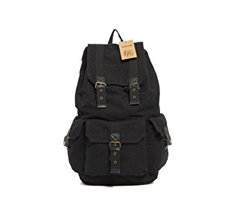 sulandy@ Multi-Function Vintage Canvas Leather Hiking Travel Military Backpack Messenger Tote Bag for women and men khaki green (black11)