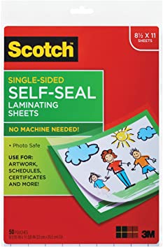 Scotch Self-Seal Laminating Sheets, 50 Sheets, Single Sided, Letter Size (LS854SS-50)