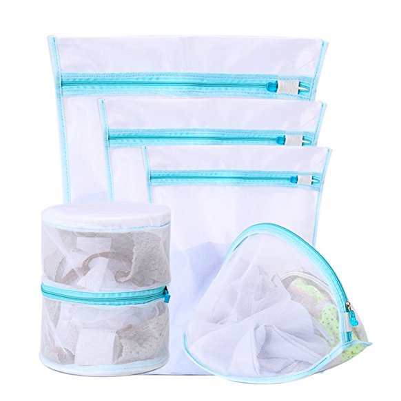 5 PCS Reusable Mesh Laundry Bags with Delicates Zips - Multifunction Washing Bag Perfect for Bras Underwear Womens Lingerie Clothes Socks - Family Net Laundry Wash Bags For Washing Machine (5 pcs)