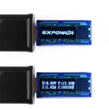 Expower® Mini Universal USB Voltage Current Tester Amp Volt Oled Reader USB Power Meter Overvoltage/Overcurrent Alarm DC3.50-9.99V DC0.00-3.00A