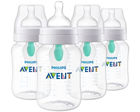 Philips AVENT Anti-Colic Baby Bottles with AirFree Vent, 9Oz, Clear, SCY703/04, 4 Count