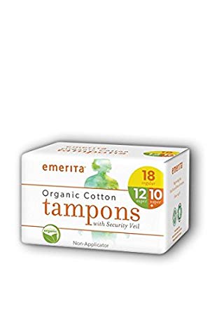 Emerita Organic Cotton Non-Applicator Tampons, White, Multipack, 40 Count
