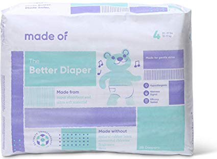 Diapers Size 4 - MADE OF The Better Baby Diapers - for Sensitive Skin, Hypoallergenic - Dyes and Fragrance Free, 22-37 pounds - 28 Unit