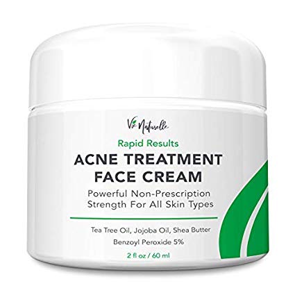 Acne Treatment Cream - Benzoyl Peroxide 5% - (2 oz) Topical Anti Pimple Medication for Cystic Acne Spot Treatment - Tea Tree Oil for Acne with Witch Hazel, Jojoba Oil, Almond Oil, and Shea Butter