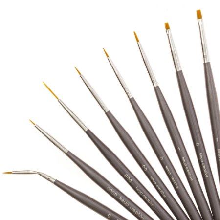 Professional 8-Detail Brush Set by KeypCreative - Thick-Handled Artist Brushes For Miniatures, Modelers, Hobbyists - Perfect For Fine Detailing - Ideal For Use With Acrylic, Watercolor & Oil Paint