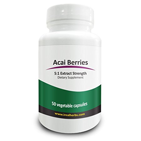 Real Herbs Acai Berry Extract - Derived from 2,000mg of Acai Berries with 5 : 1 Extract Strength - High Quality Cleanse Supplement - 50 Vegetarian Capsules