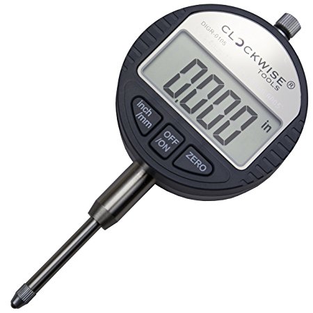 Clockwise Tools DIGR-0105 Electronic Digital Indicator Gage Gauge Inch/Metric Conversion 0-1 Inch/25.4 mm with Back Lug Auto Off Featured Measuring Tool