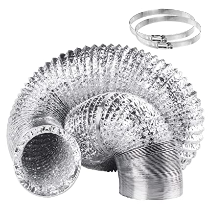 Duct Hose 5 Inch 16 Feet Non-Insulated Flexible Air Aluminum Foil Ducting Dryer Vent Hose with 2 Screw Stainless Steel Clamps Great for HVAC Duct, Air Duct