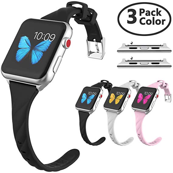 HALLEAST Narrow Compatible Apple Watch Band 42mm 44mm Slim Strap Women Replacement Sport Wristband Compatible iWatch, Apple Watch Series 4 Series 3 Series 2 Series 1, Watch Adapter Included, 3pack