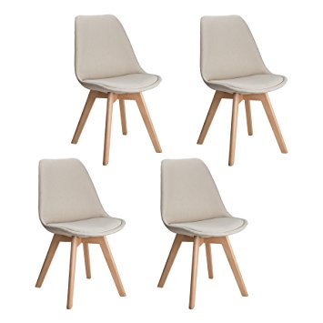 CO-Z Set of 4 DSW Eames Chairs, Mid-Century Modern Upholstered Fabric Dining Chair with Solid Wood Legs (Sets of 4, Beige)