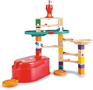 Hape 90 Piece Quadrilla Stack Track Bucket Box Marble Race Building Set for Children Ages 4 and Up with 25 Marbles for STEAM Learning