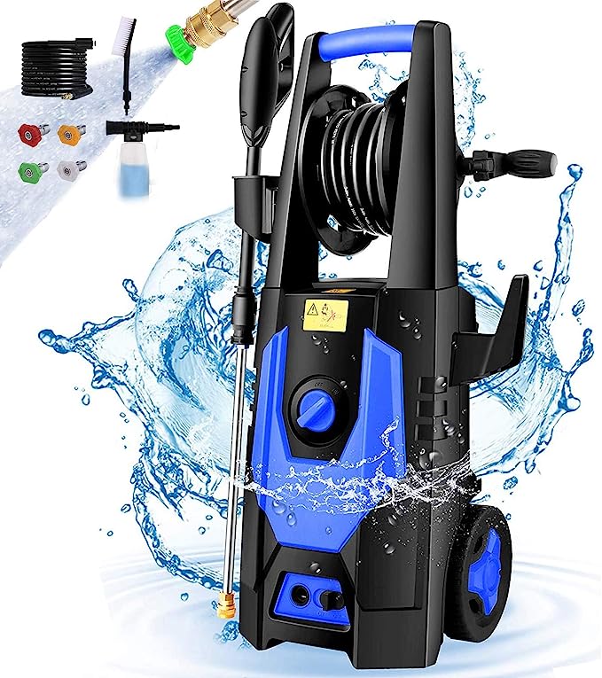 mrliance Pressure Washer, 3.1GPM Electric Power Washer, High Pressure Washer, Professional Washer Cleaner, with 4 Nozzles, Soap Bottle and Hose Reel, Best for Cleaning Cars,Driveways,Patios