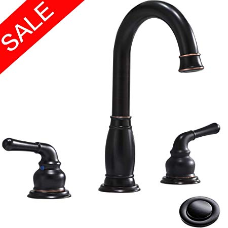 Phiestina Two-Handle Three Pieces 8 inch Widespread Oil Rubbed Bronze Bathroom Faucets,with Valve And Metal Pop-Up Drain Assembly, WF017-8-ORB