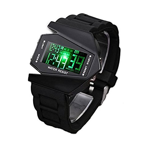 JSDDE Cyber Multi-functional Digital Stopwatch Analog Sport LED Quartz Watch, Black