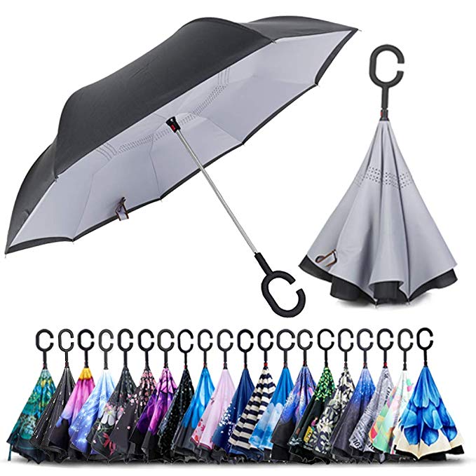 ZOMAKE Double Layer Inverted Umbrella Cars Reverse Umbrella, UV Protection Windproof Large Straight Umbrella for Car Rain Outdoor with C-Shaped Handle