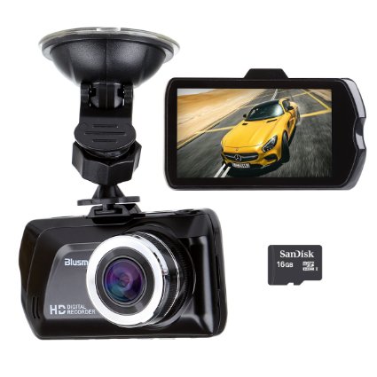 Blusmart HD Dash Car DVR 1080P Camera Camcorder Recorder 3.0 Inch screen Automatic Video Function with Night Vision Rear Camera & 16GB Samsung SD card