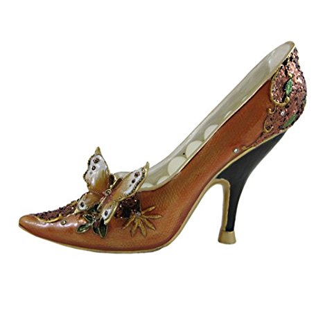 Sparkling Butterfly Ring Holder Shoe Sequined Brown