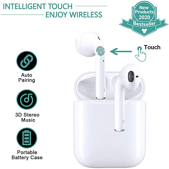 Bluetooth 5.0 Earphones Wireless Earbuds, Airpods IPX5 Waterproof 24H Playtime True Wireless Sport Headphones, 3D HD Stereo Noise Reduction, for Android/iPhone/Samsung/Huawei/Airpods
